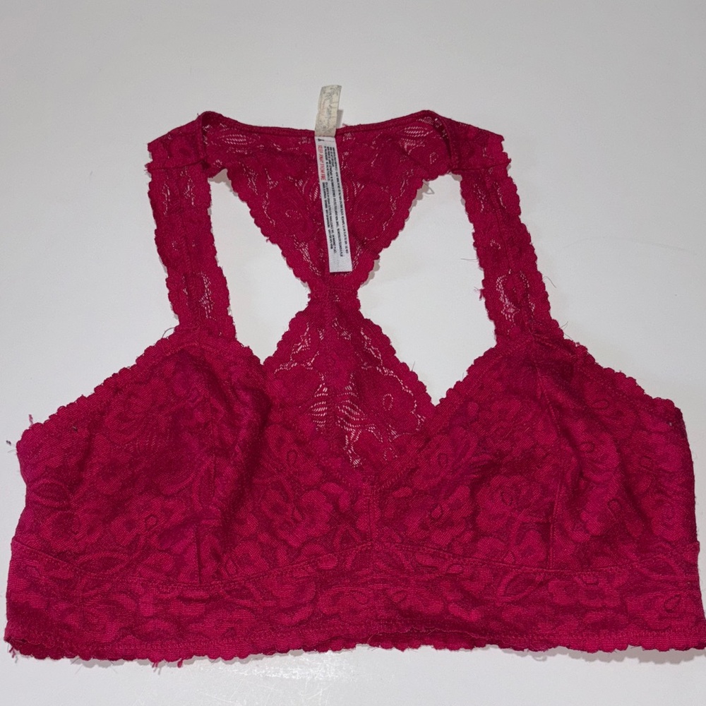Free People Women’s Bralette Galloon Lace Racerback Cranberry Red Non Padded L